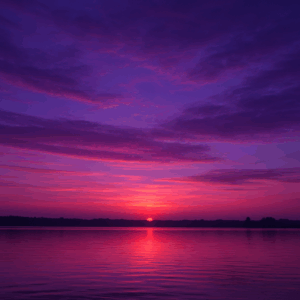 해가 지평선 아래로 내려간 뒤, 대기가 차가운 파랑과 따뜻한 붉은빛을 동시에 산란시키며 하늘 전체가 보랏빛으로 물든 고위도 황혼 풍경.